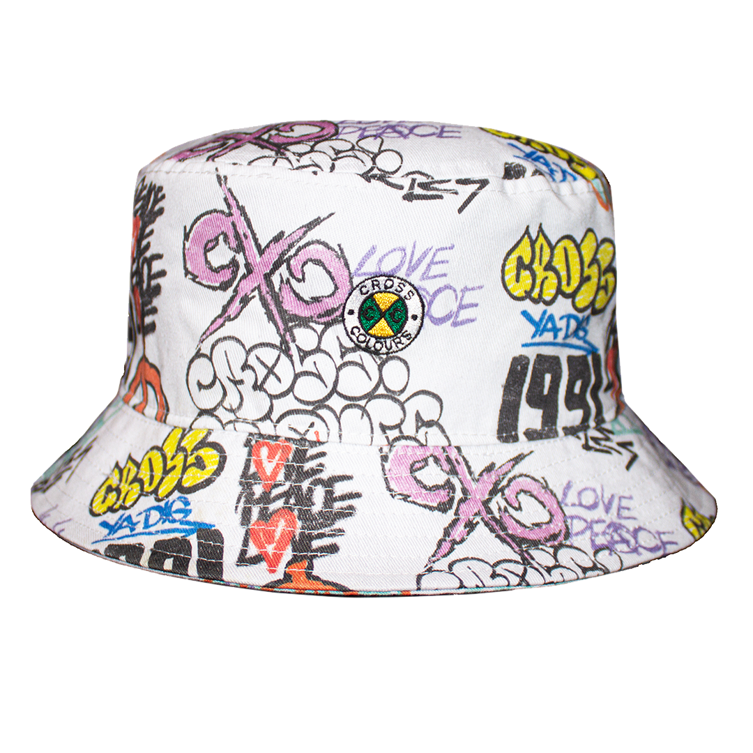 Cross Colours Graffiti Bucket Hat - White