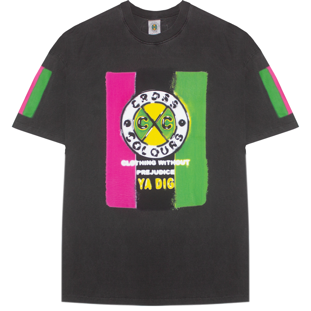 Cross Colours Airbrushed Flag Logo T-shirt - Vintage Black
