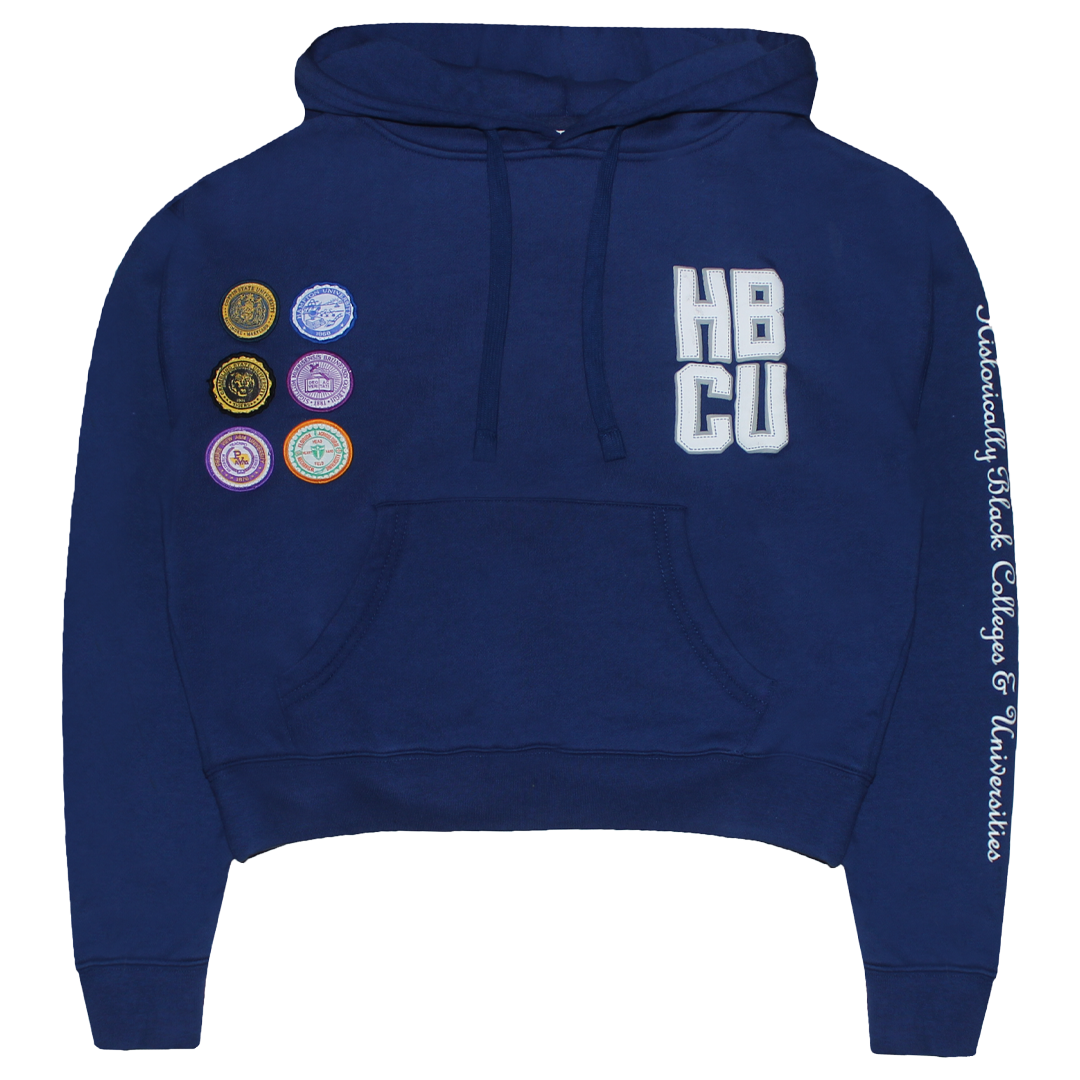 Cross Colours HBCU Patches Crop Hoodie - Navy