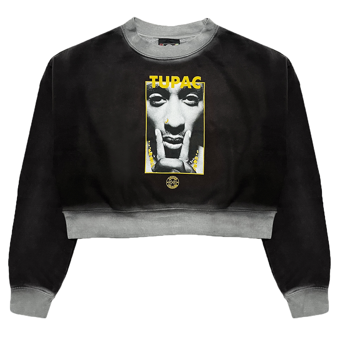 Cross Colours Tupac Hush Crop Sweatshirt - Black Ombre