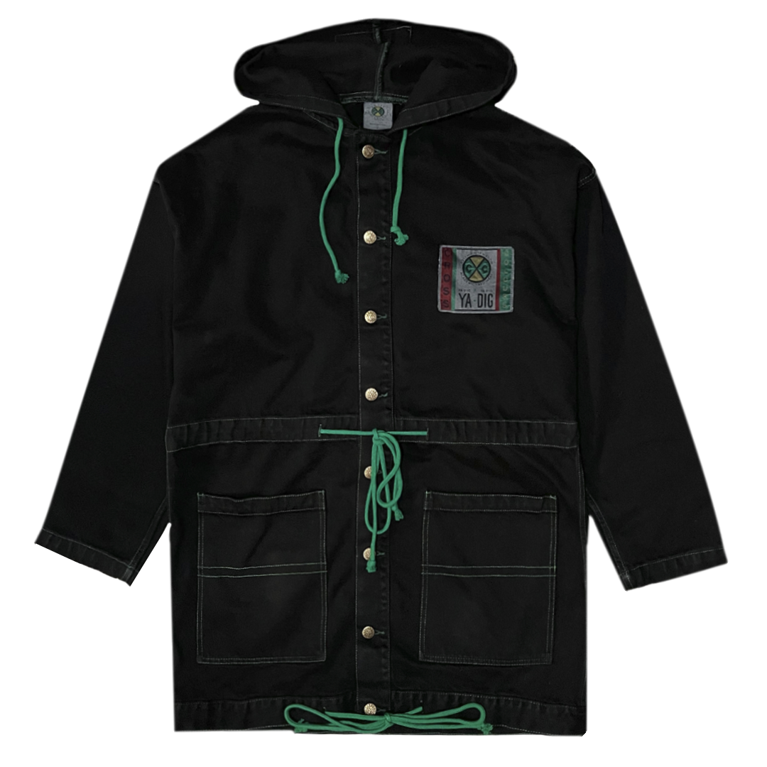 Cross Colours Denim Hooded Barn Jacket - Overdyed Vintage Black