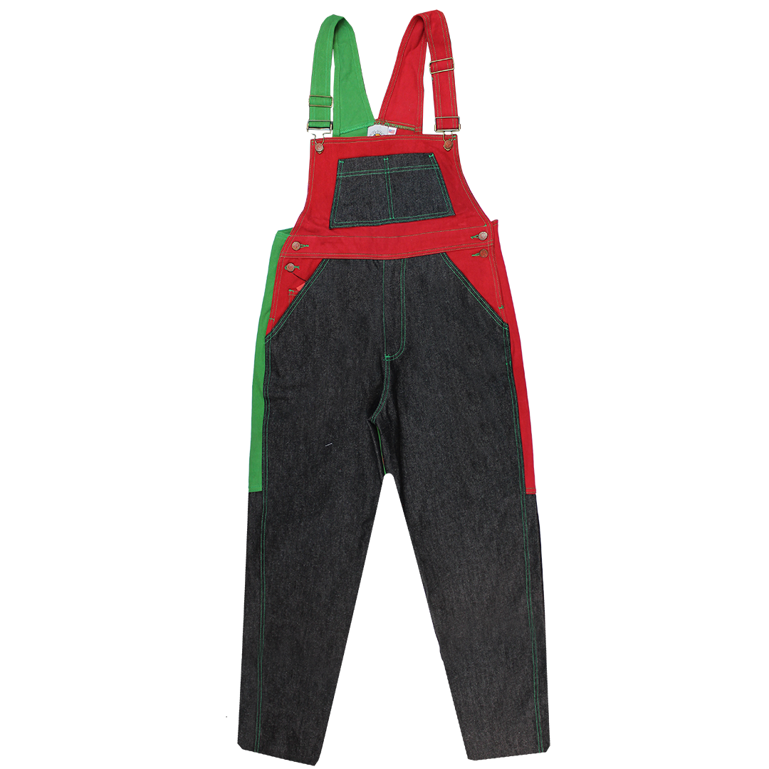 Cross Colours Color Block Overalls - Black/Red/Green