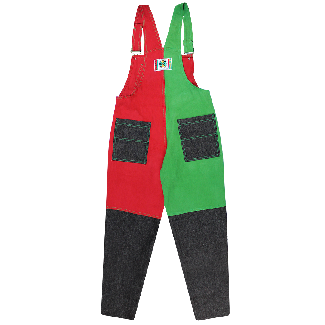 Cross Colours Color Block Overalls - Black/Red/Green