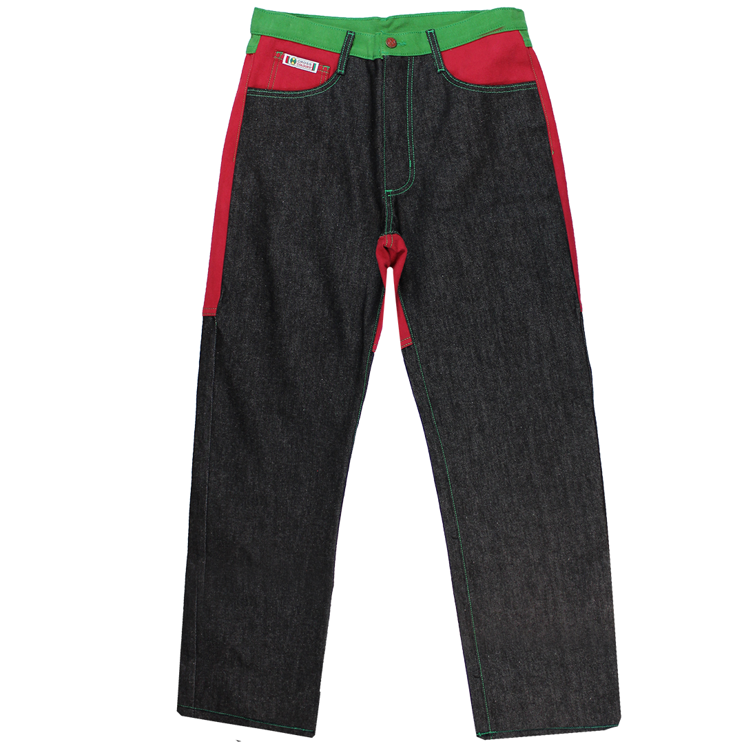 Cross Colours Color Block Jeans - Black/Red/Green