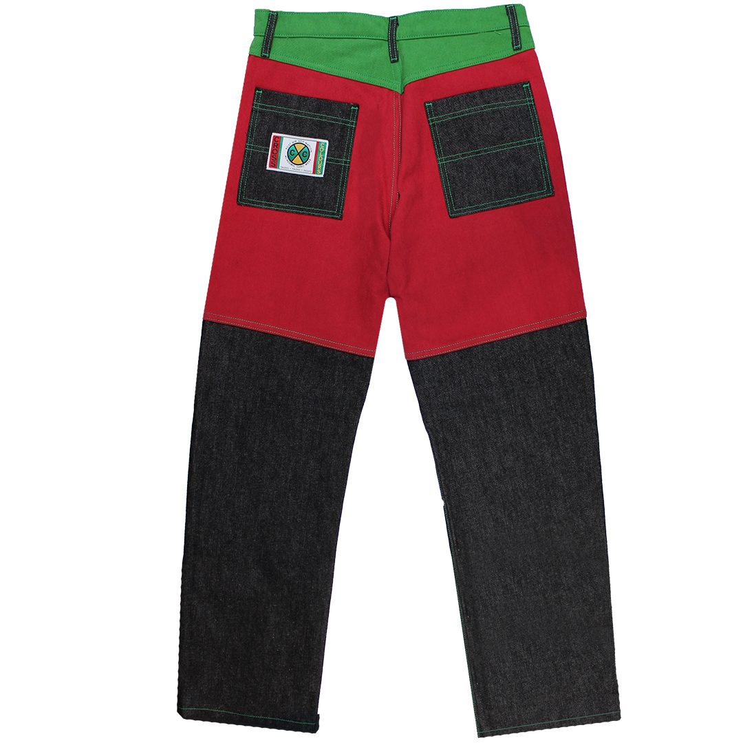 Cross Color Block Jeans Black/Red/Green