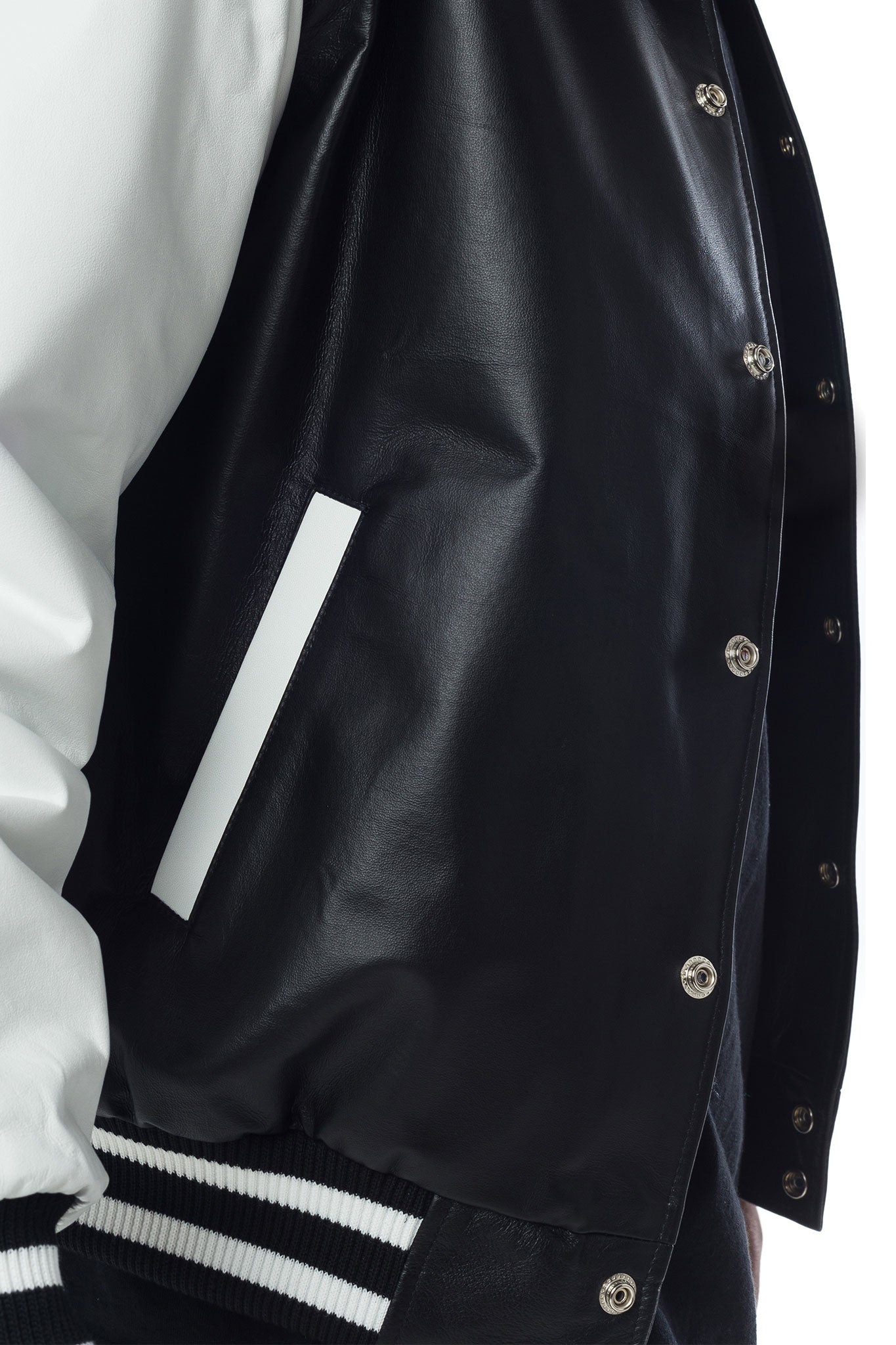 Cross Colours Do Baseball Leather Jacket - Black/White