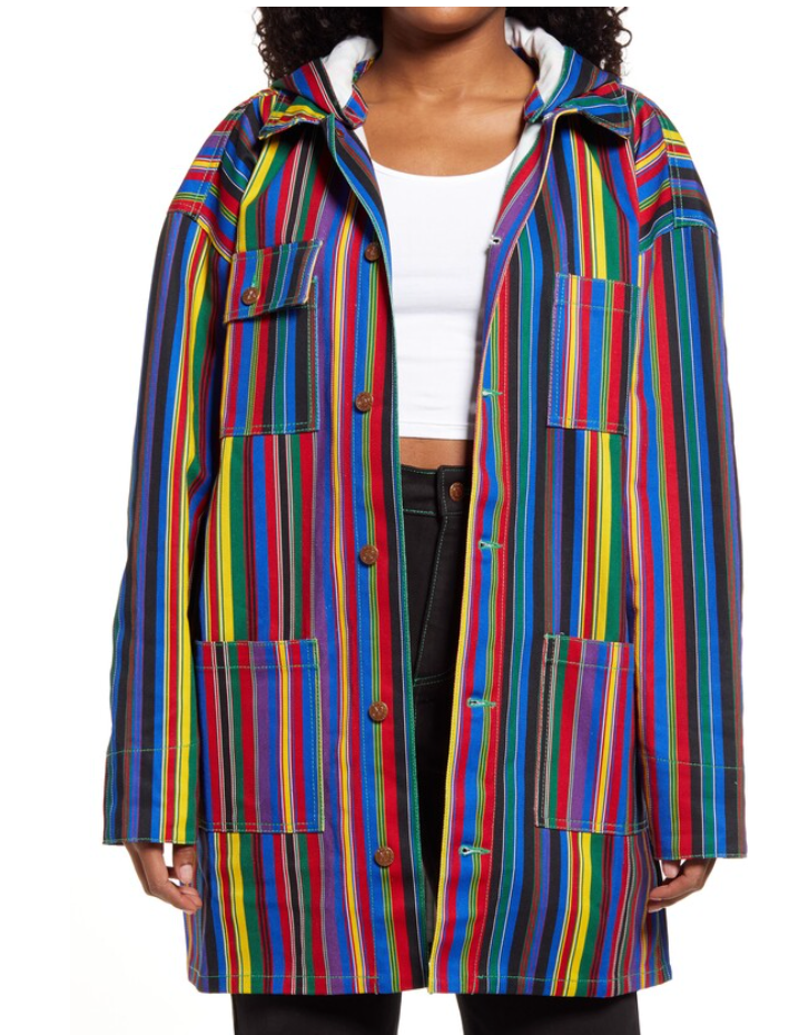 Cross Colours Stripe Hooded Barn Jacket Multi