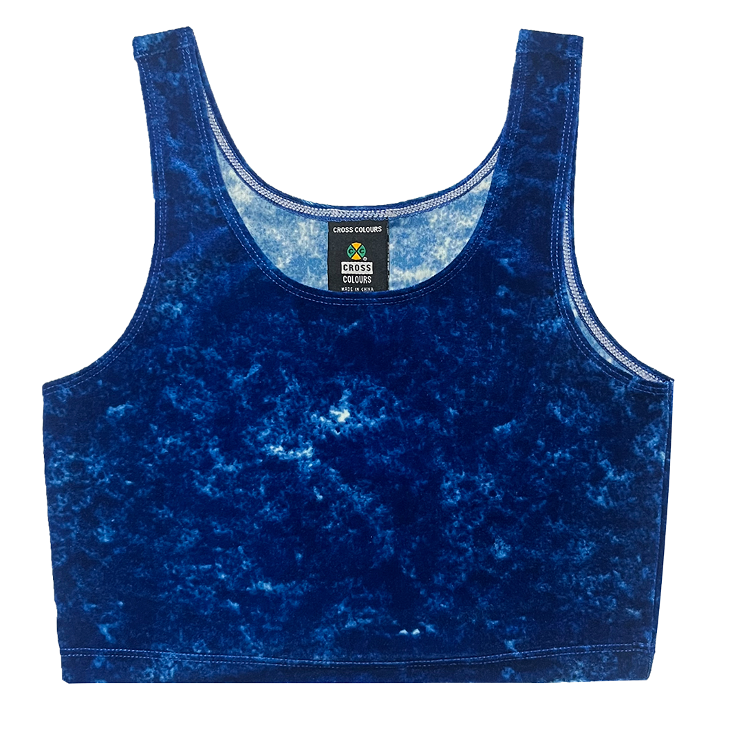 Cross Colours Mineral Wash Velour Crop Tank Top - Mineral Navy